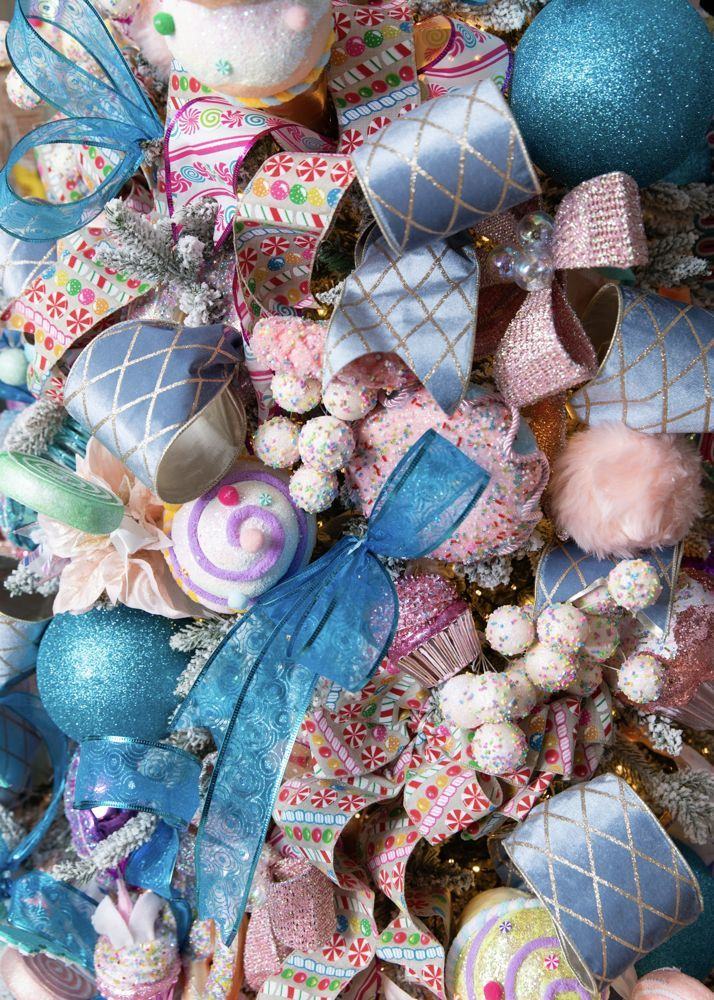 Detail of pastel ribbon and ornaments